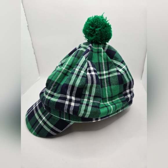Plaid Scottish Golf Hat Green White Gatsby Beret Fabric - Picture 2 of 7